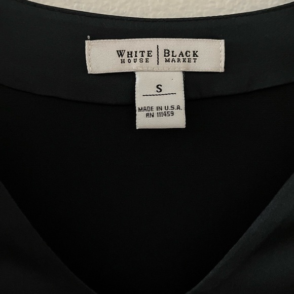 White House|Black Market Black Long Sleeve Blouse Tunic With Silk Trim Small - Picture 4 of 5